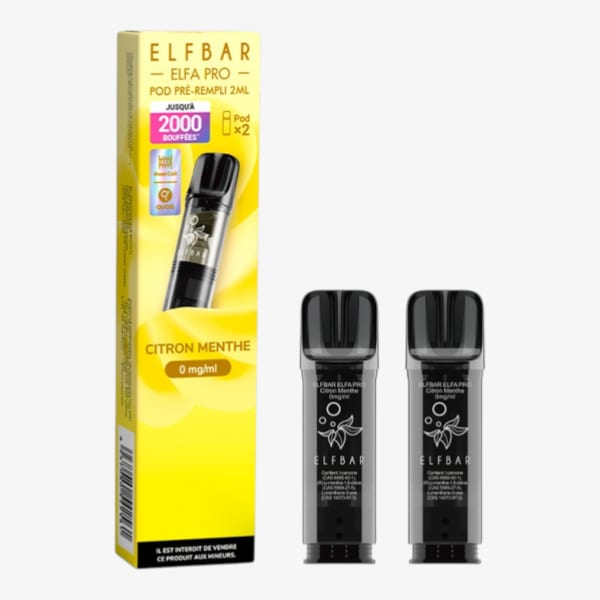 Pack de 2 Cartouches Pods ELFA Pro 2ml 00mg ElfBar Citron Menthe