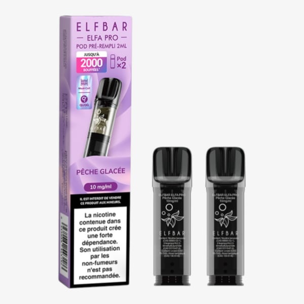 Pack de 2 cartouches pods ELFA Pro Pêche Glacée 2ml 10mg ElfBar Pêche Glacée 10mg ElfBar