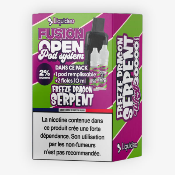 Cartouche Fusion Open Pod System + 2 fioles 10ml 20mg Liquideo Freeze Dragon Serpent