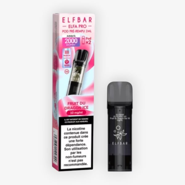 Pack de 2 Cartouches Pods ELFA Pro 2ml 20mg ElfBar Fruit du Dragon Glacé