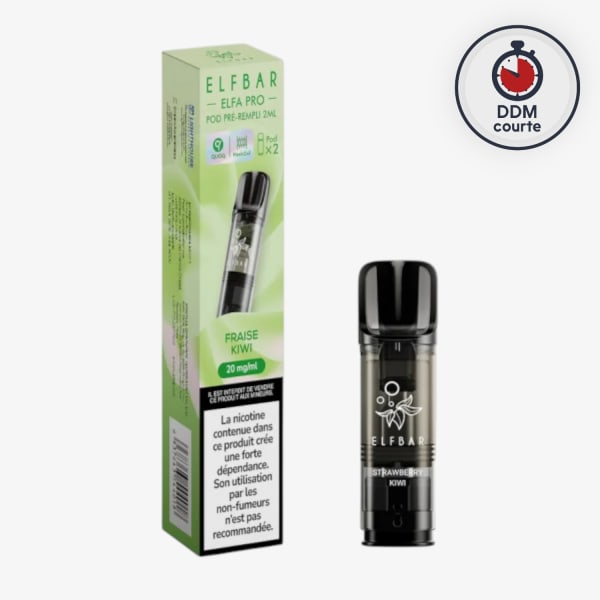 Pack de 2 Cartouches Pods ELFA Pro 2ml 20mg ElfBar Fraise Kiwi - DDM Courte = 09/2026