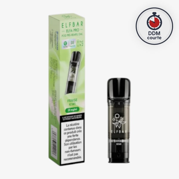 Pack de 2 Cartouches Pods ELFA Pro 2ml 20mg ElfBar Fraise Kiwi - DDM Courte = 08/2026
