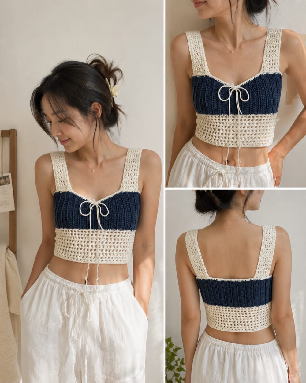 Handmade Crochet Colour Block Crop Top — image 2