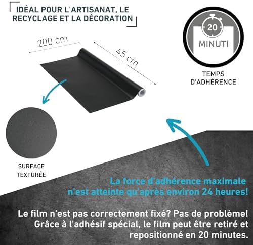 Vue 2 de Adhesif Uni Mat Noir