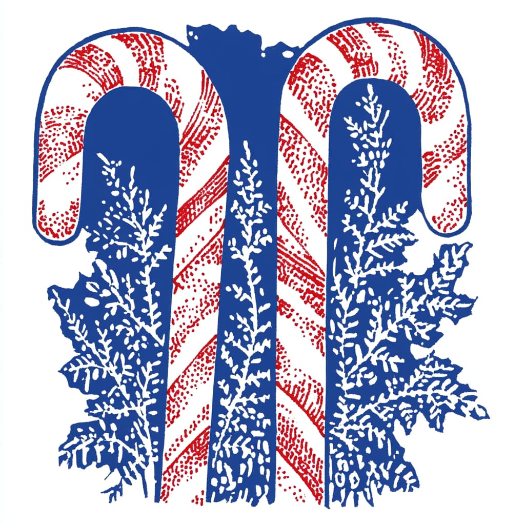 Two candy canes in an illustrated style