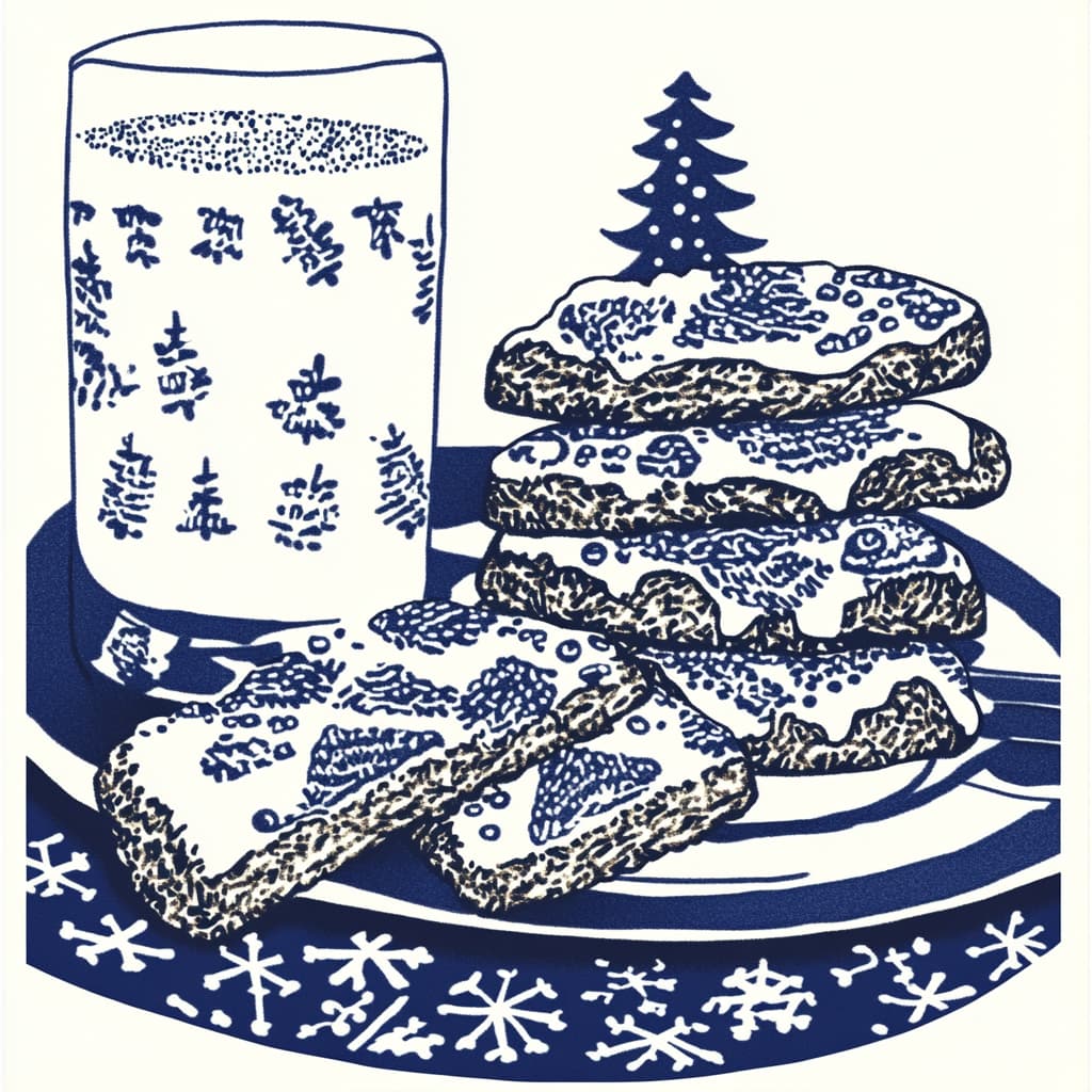 Christmas Cookies and Milk on a winter place setting