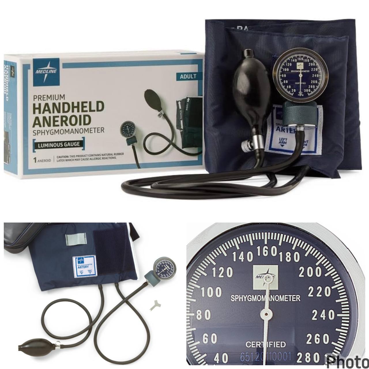Medline Esfigmomanómetro Aneroide Manual Adulto con Manómetro Luminoso y Brazalete