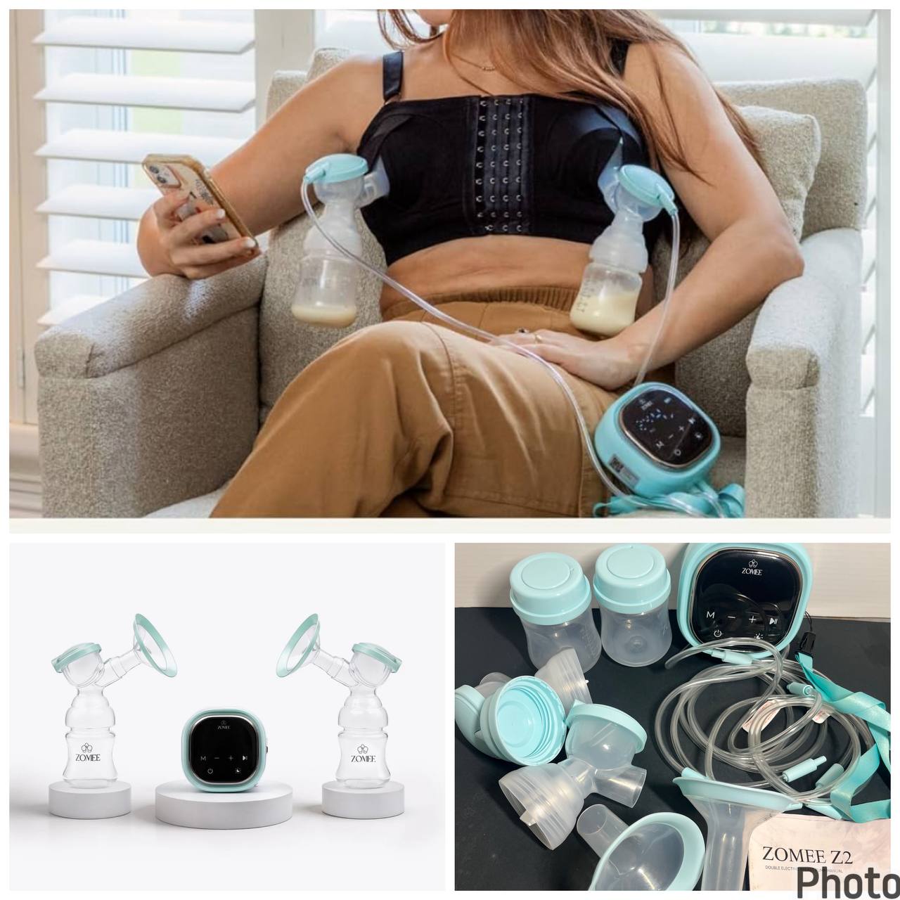 Extractor de Leche Eléctrico Doble Zomee Z2 con Pantalla LED y Batería Recargable