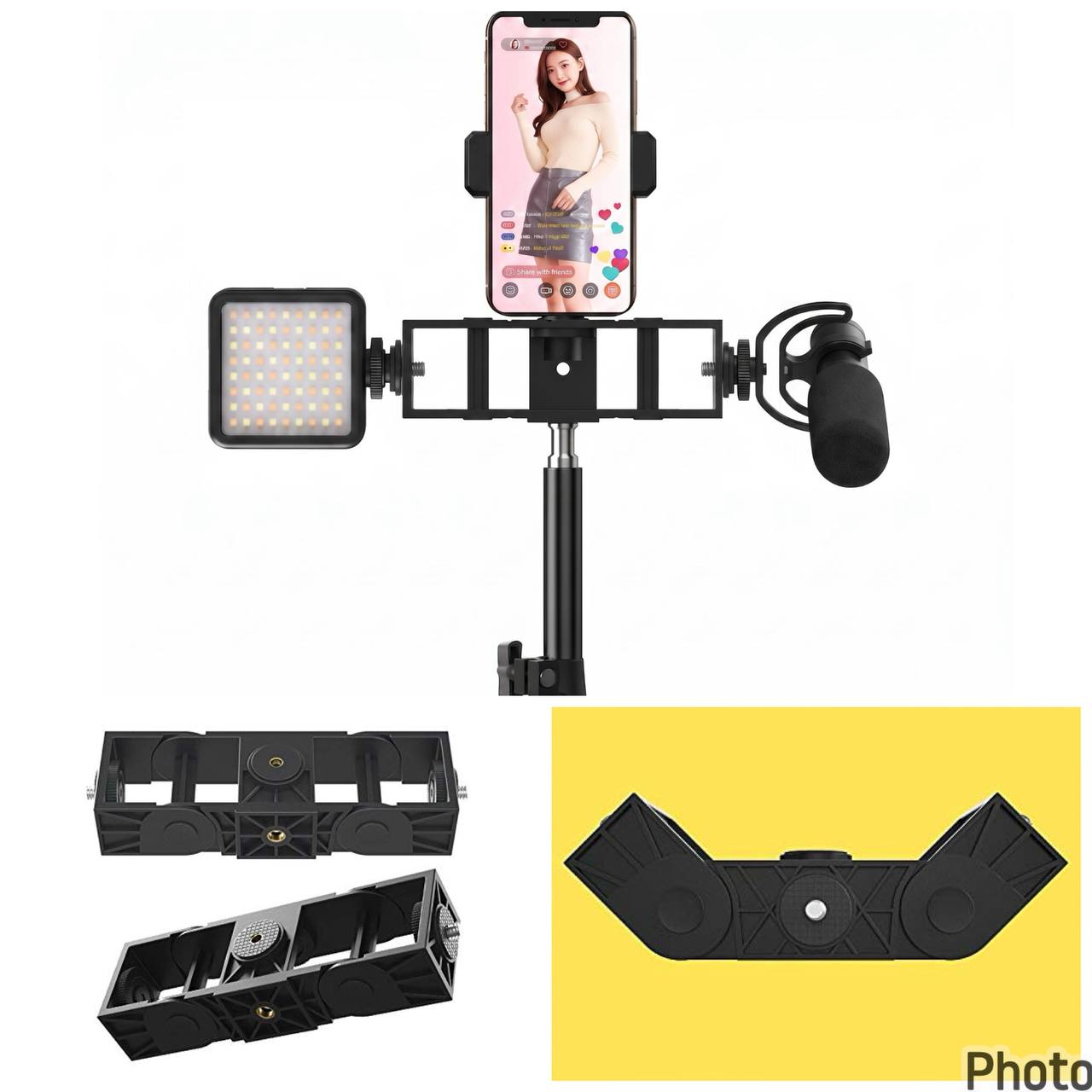 Soporte Multi-Cabezal Articulado 1/4" para Trípode | Extensor para Vlogging y Streaming