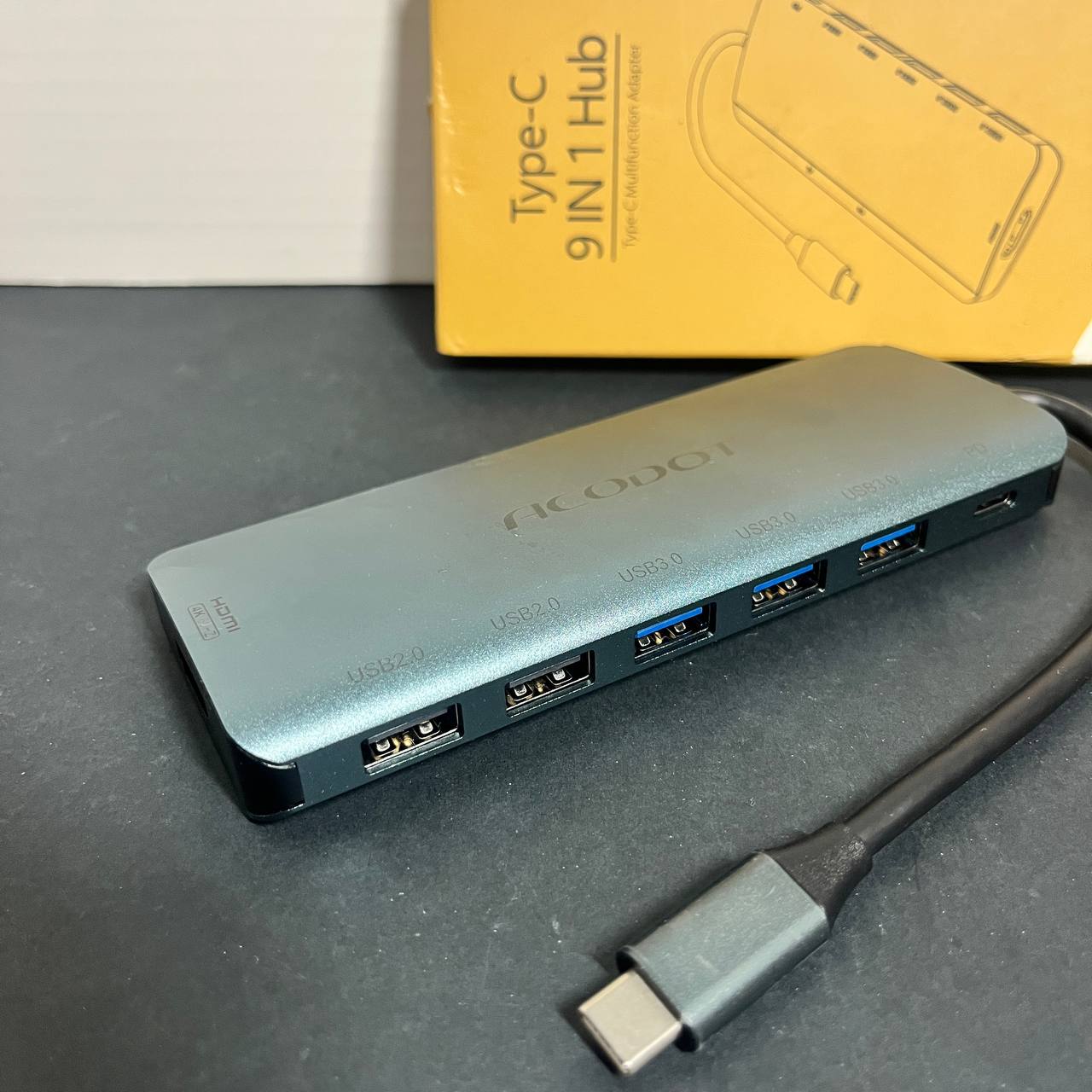 Hub Adaptador USB-C 9 en 1 ACODOT | HDMI 4K, USB 3.0, Lector SD/TF | MacBook y Laptops