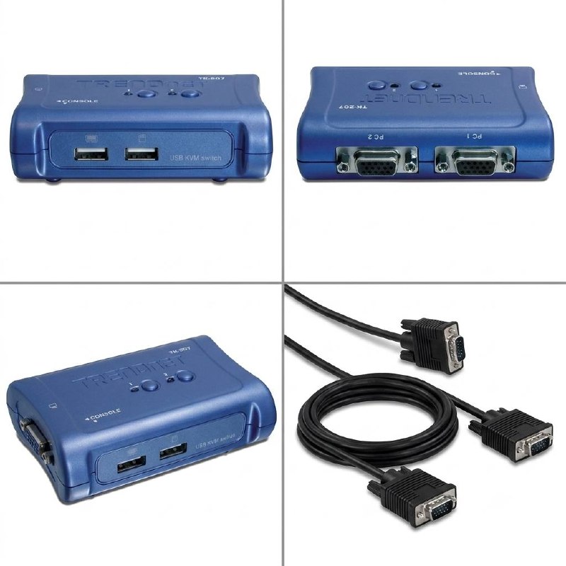Switch KVM USB de 2 Puertos TK-207 | Controla 2 PCs con 1 solo Monitor y Teclado