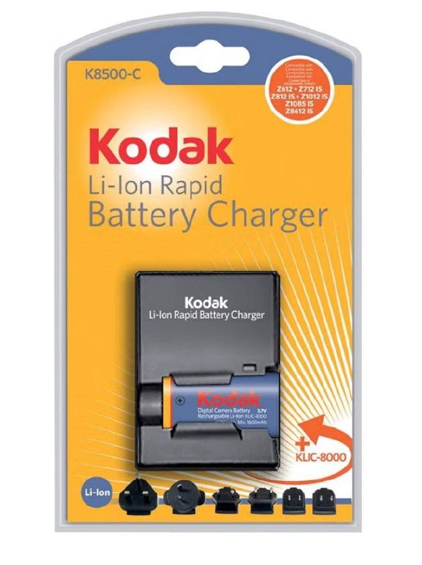 Cargador Rápido Kodak K8500-C para Batería Li-Ion KLIC-8000 con Adaptadores de Corriente