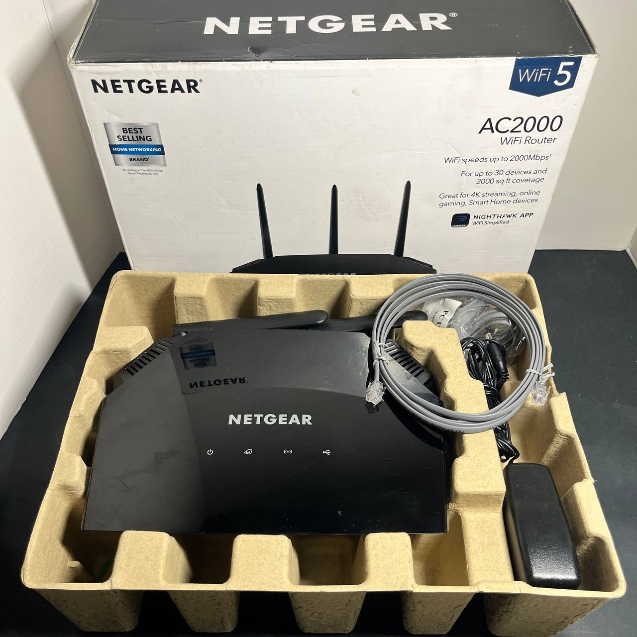 Router Netgear AC2000 WiFi 5 Doble Banda, 2000Mbps, Cobertura 185m², Soporta 30 Dispositivos