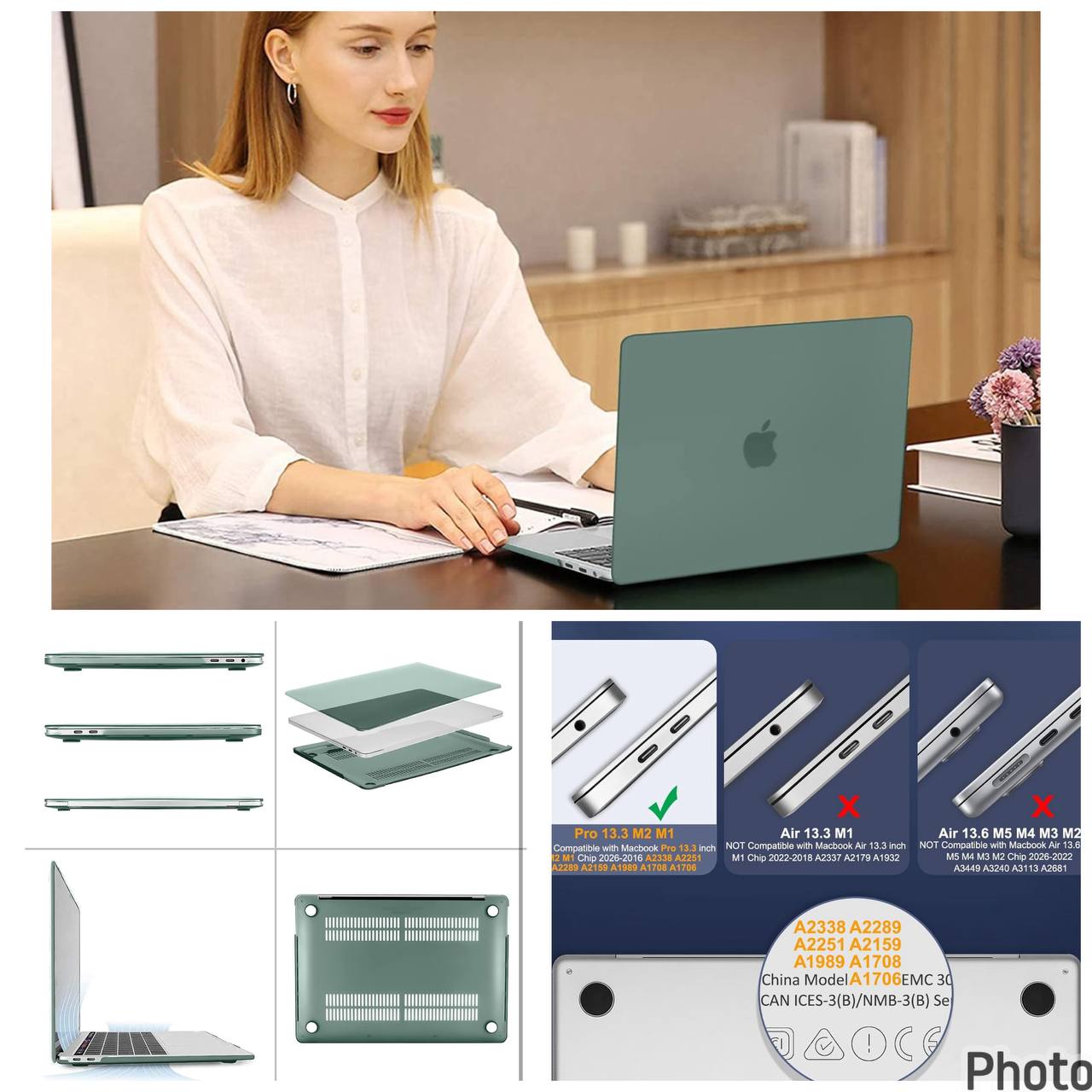 Funda compatible con MacBook Pro de 13 pulgadas M2 M1, color verde medianoche.