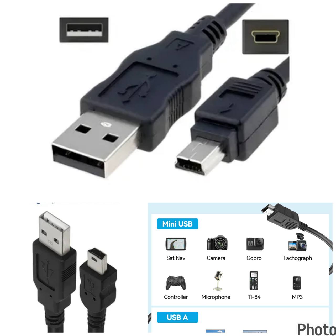 Cable USB 2.0 Tipo A a Mini USB, 1 Metro y 5 pines, de datos y carga