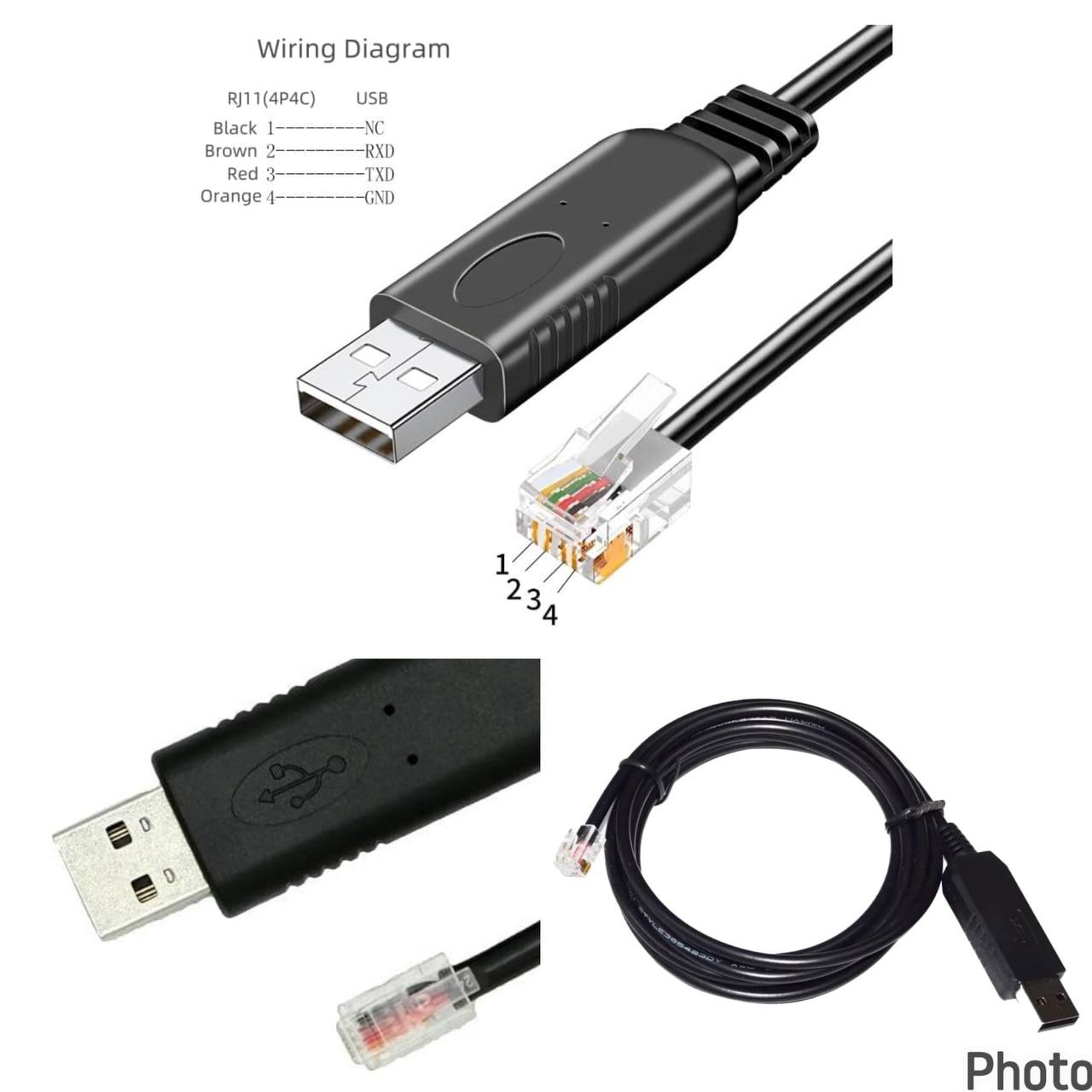 Cable Adaptador USB a RJ11 4P4C Serie Consola TTL para Configuración de Dispositivos