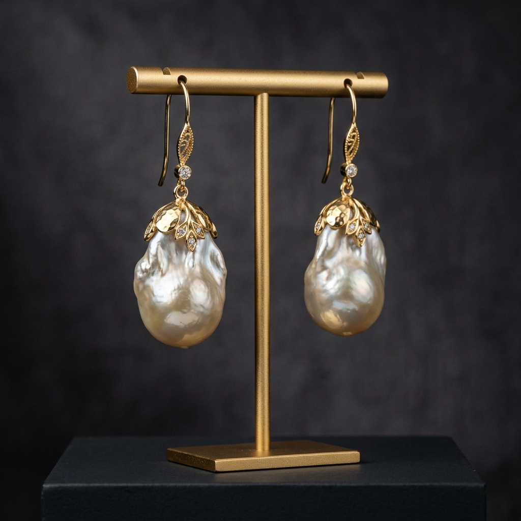Baroque pearl drop earrings in gold and silver plating