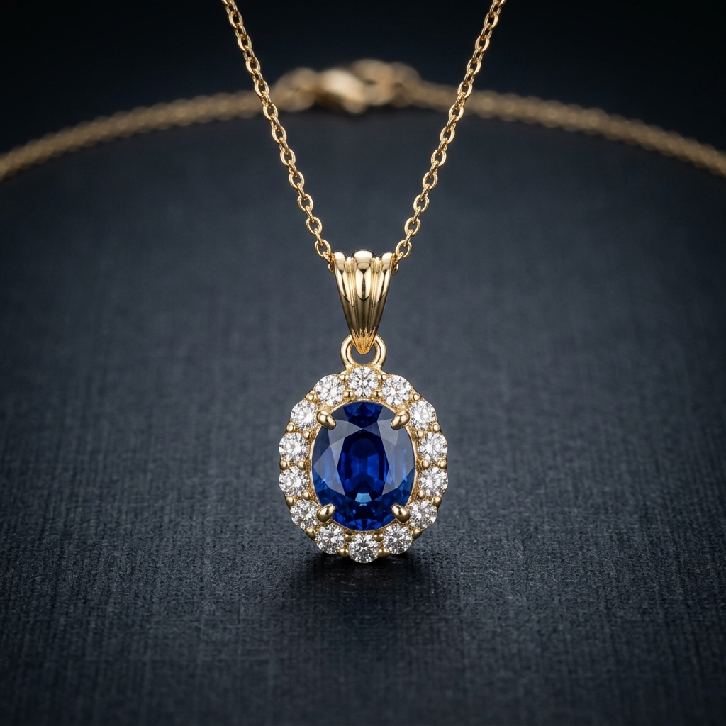 Custom gold sapphire gemstone pendant