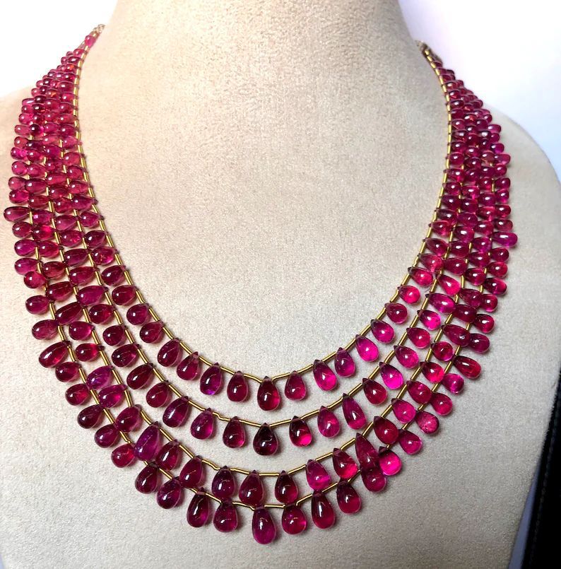 Ruby beaded multi-row statement necklace