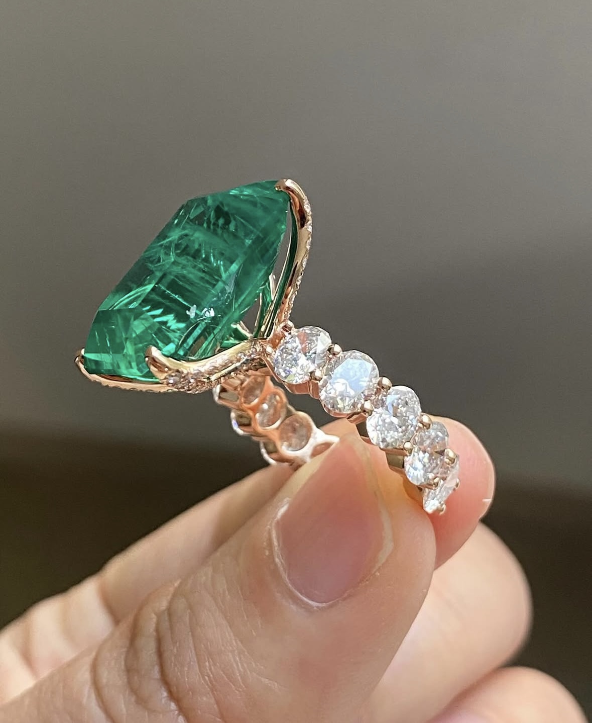 Fine emerald and diamond custom ring