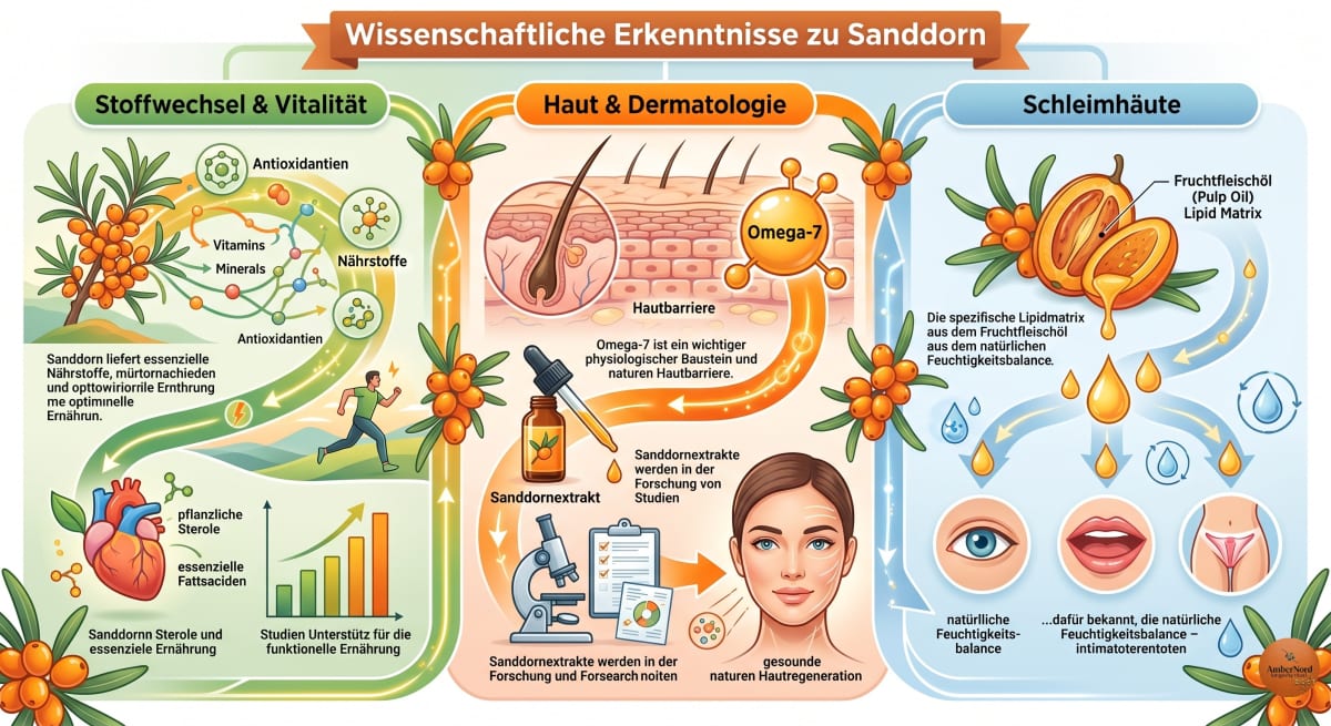 Wissenschaftliche Erkenntnisse zu Sanddorn — Stoffwechsel, Haut, Schleimhäute