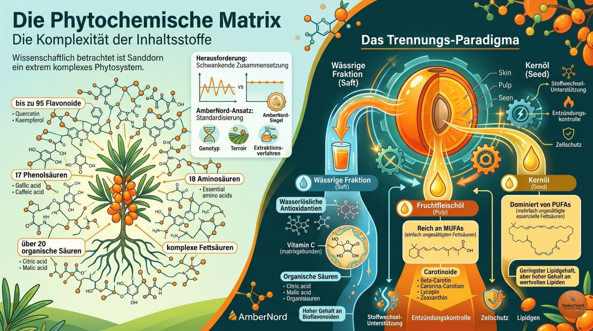 Phytochemische Matrix des Sanddorns — Inhaltsstoffe und Trennungs-Paradigma