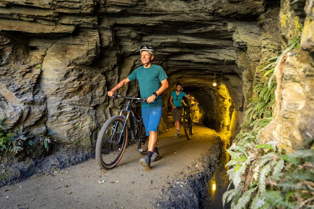Rider emerging from the Hugo Gold Mining Tunnel