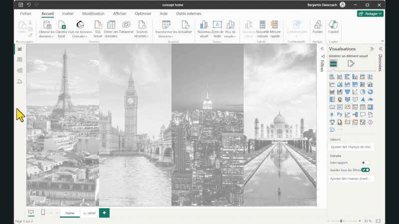 Animation d'un visuel Power BI avec mise en page premium.