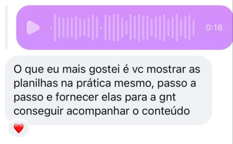 Depoimento sobre as planilhas práticas do curso