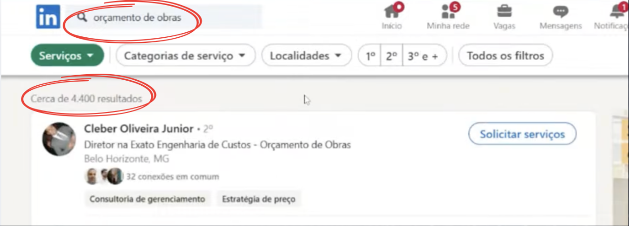Pesquisa do LinkedIn sobre engenheiros civis