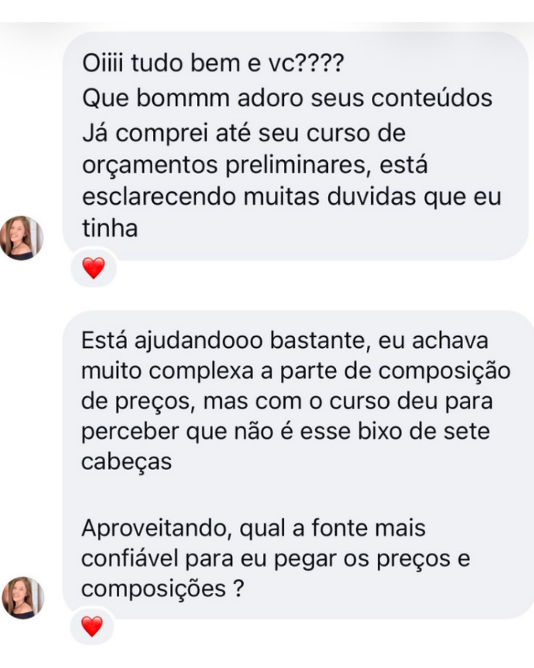 Depoimento sobre composição de preços