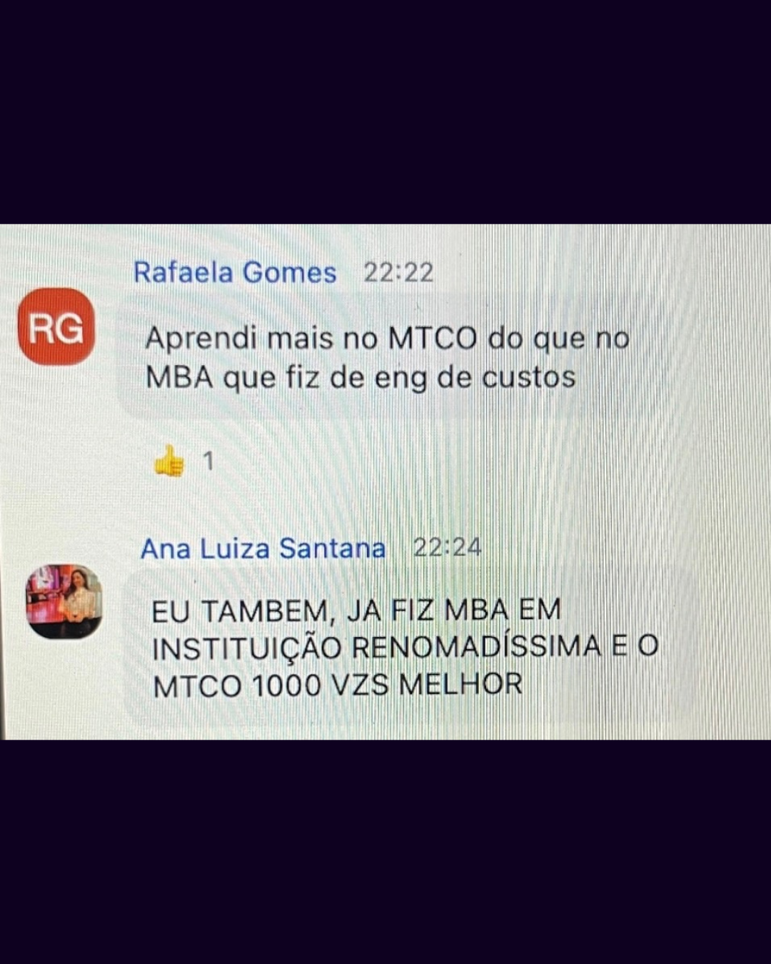Depoimento de aluno