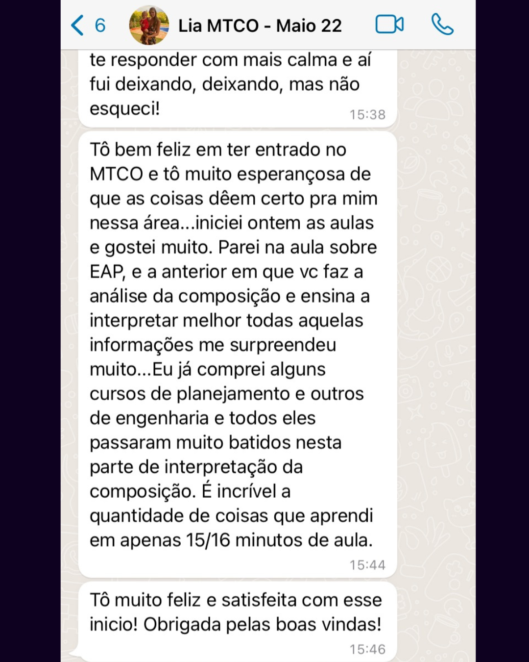 Depoimento de aluno