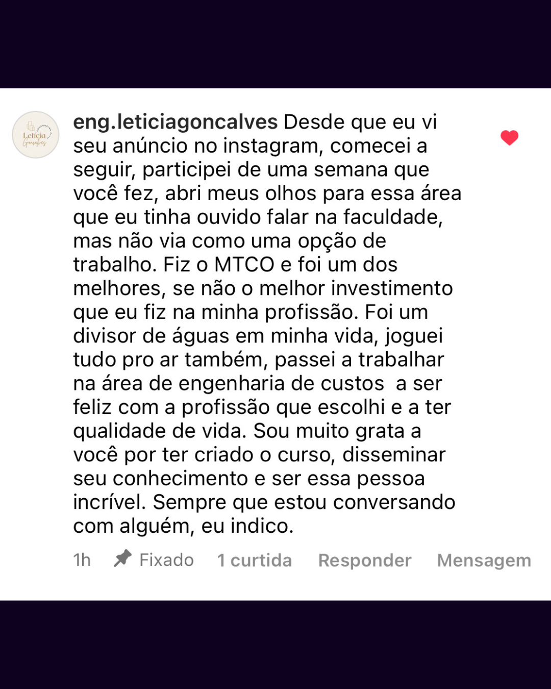 Depoimento de aluno