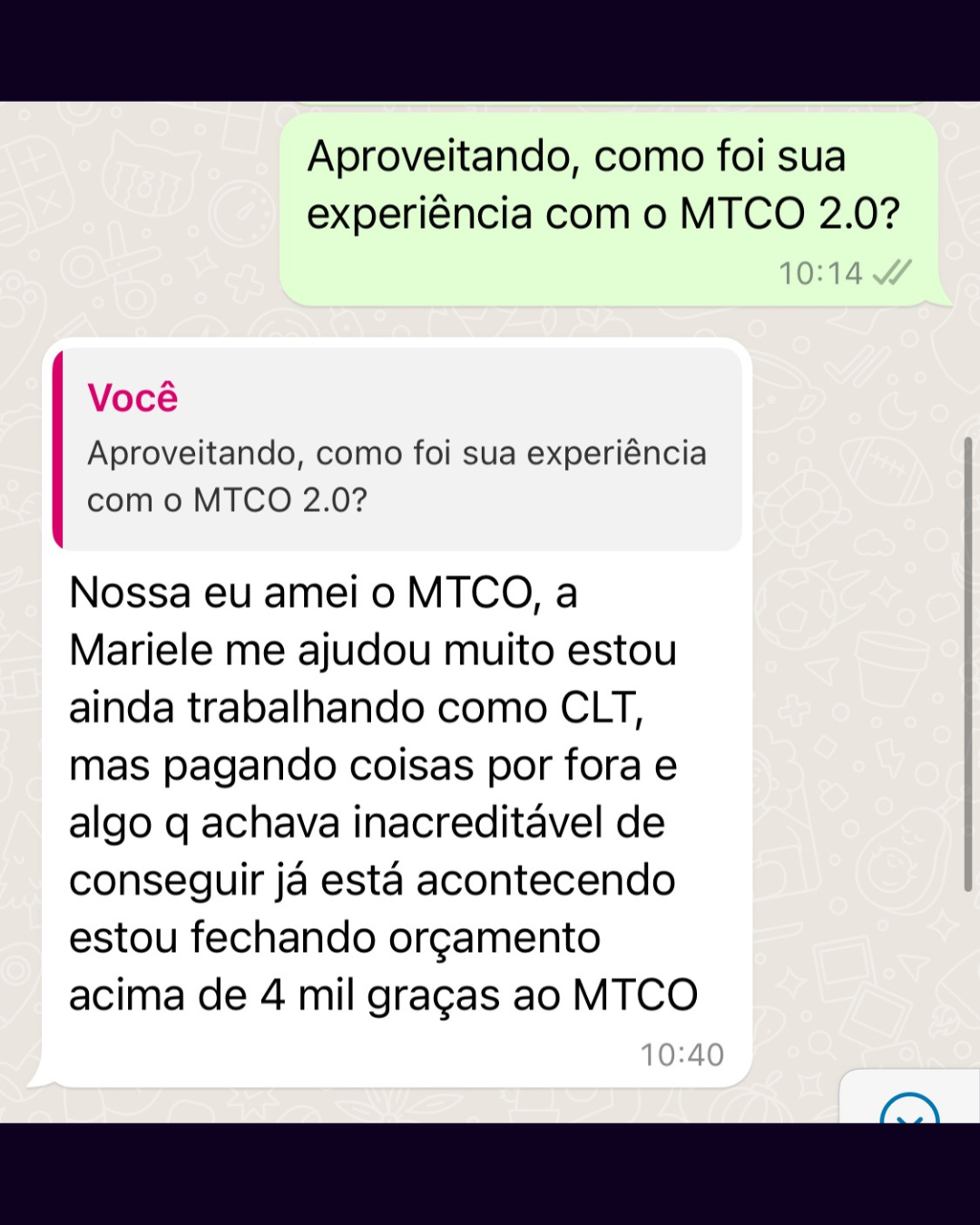 Depoimento de aluno
