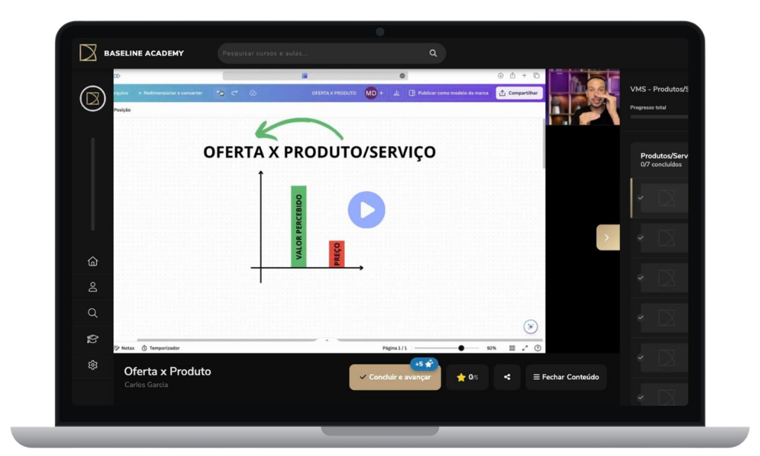 Curso Venda + Serviços na plataforma Baseline Academy