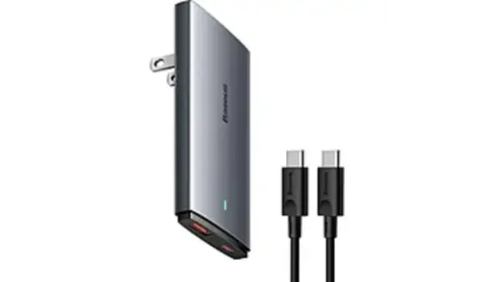 Baseus 2-Port up to 65W USB-C GaN Flat Wall Charger w/ 3.3' USB-C Cable - Now $18.00 at Amazon