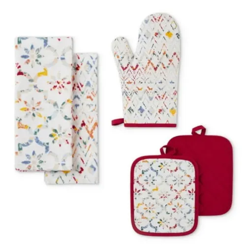 Unbeatable Savings Walmart Slashes Prices on 5Piece Mainstays Ogee Tile Kitchen Towel, Pot Holder, and Oven Mitt Set  Get Yours for Just $4 with 71% OFF
