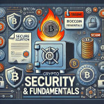 Vault icon, token burning flames, warning document, and digital shield
