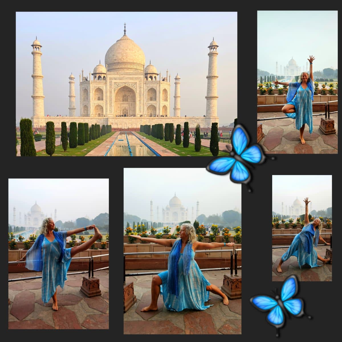 Magda Kapela, nauczycielka Jogi Iyengar, prezentuje asany na tle Taj Mahal- Joga w Indiach- joga dla kobiet po 50