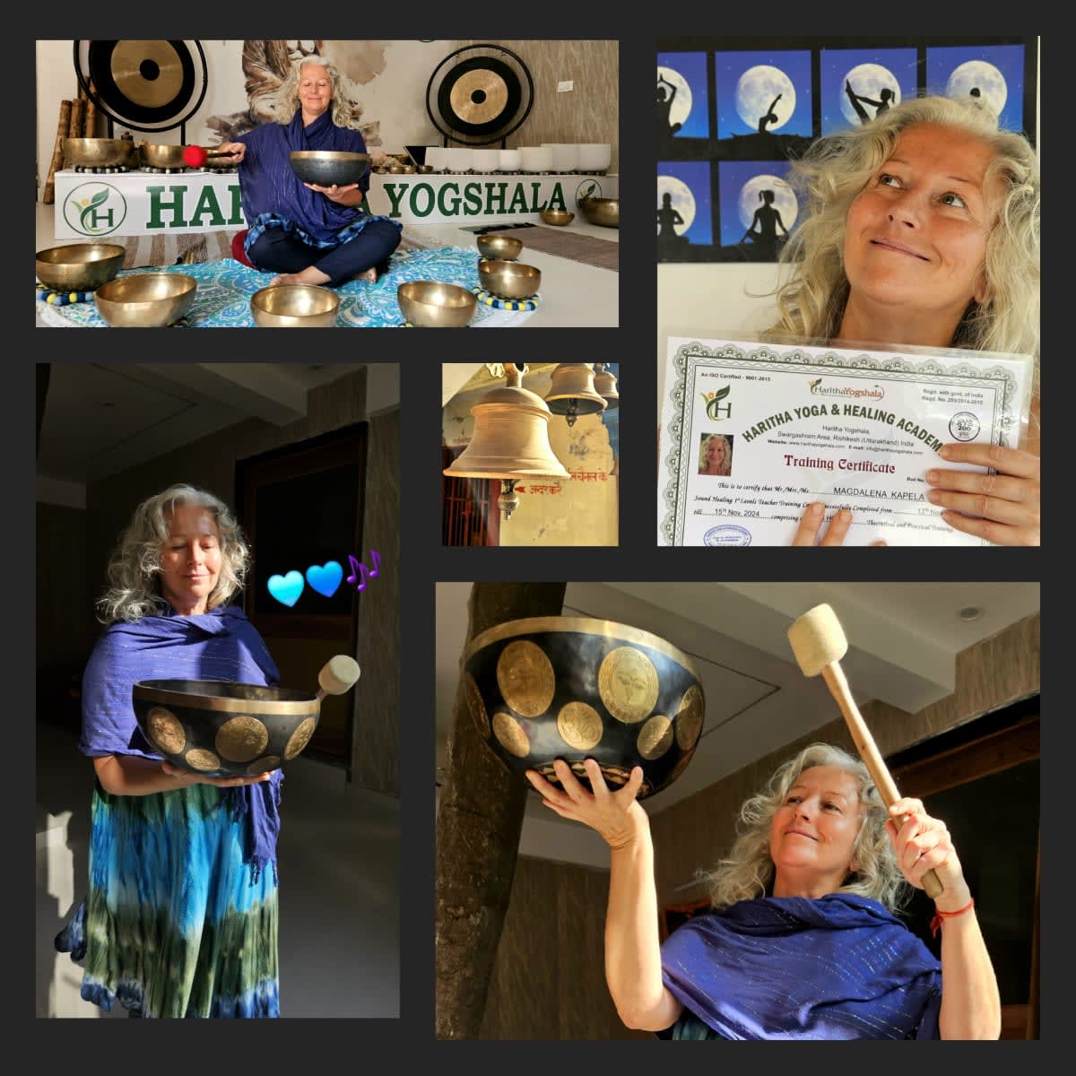 Magda Kapela, nauczycielka jogi Iyengar, prowadzi sound bath, terapia dźwiękiem- Rishikesh, Joga w Indiach, kurs terapii dźwiękiem
