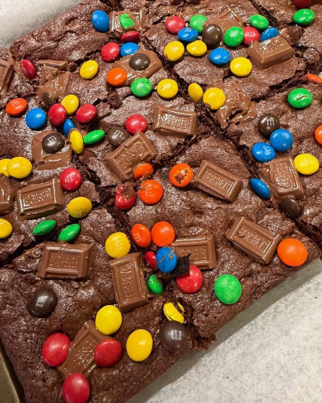Chocolate brownies loaded with M&Ms and Hershey's chocolate pieces, made from scratch by Kountry Kreations in Bolivar, Tennessee