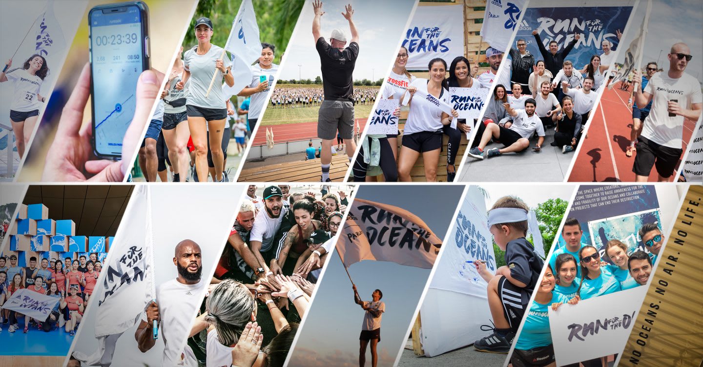 A collage of pictures from run for the oceans showing activation all across the world. ocean, run, running, parley, run for the oceans