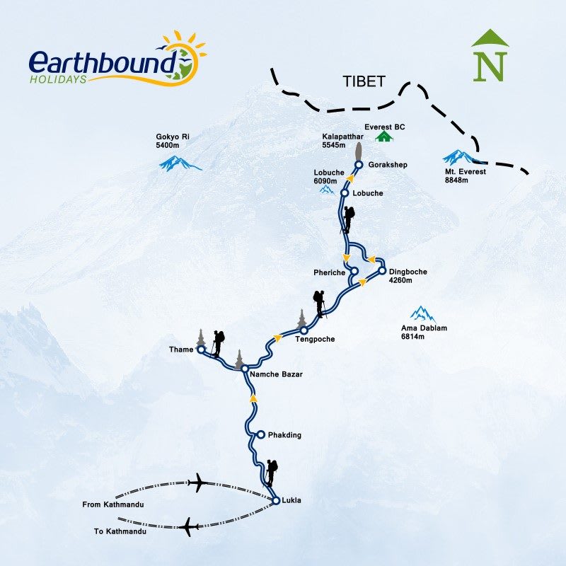 map with the Route for climbing everest
