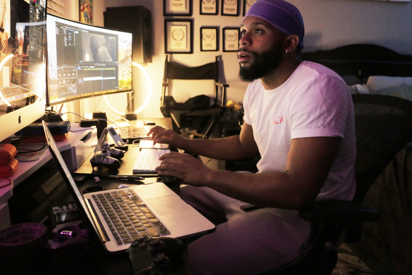 Man working at computer.