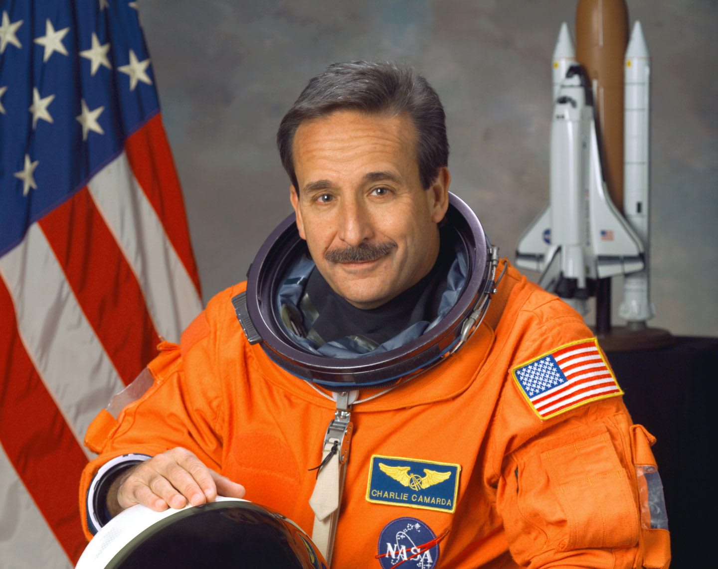 Portrait of Charlie Camarda in his space suit. diversity, innovation, creativity, team work, GamePlanA