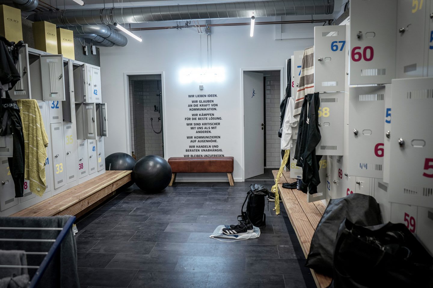Sports locker room at JvM office.How to build a creative workplace culture, JvM, workplace, collaboration, creativity, team-building, GamePlan A