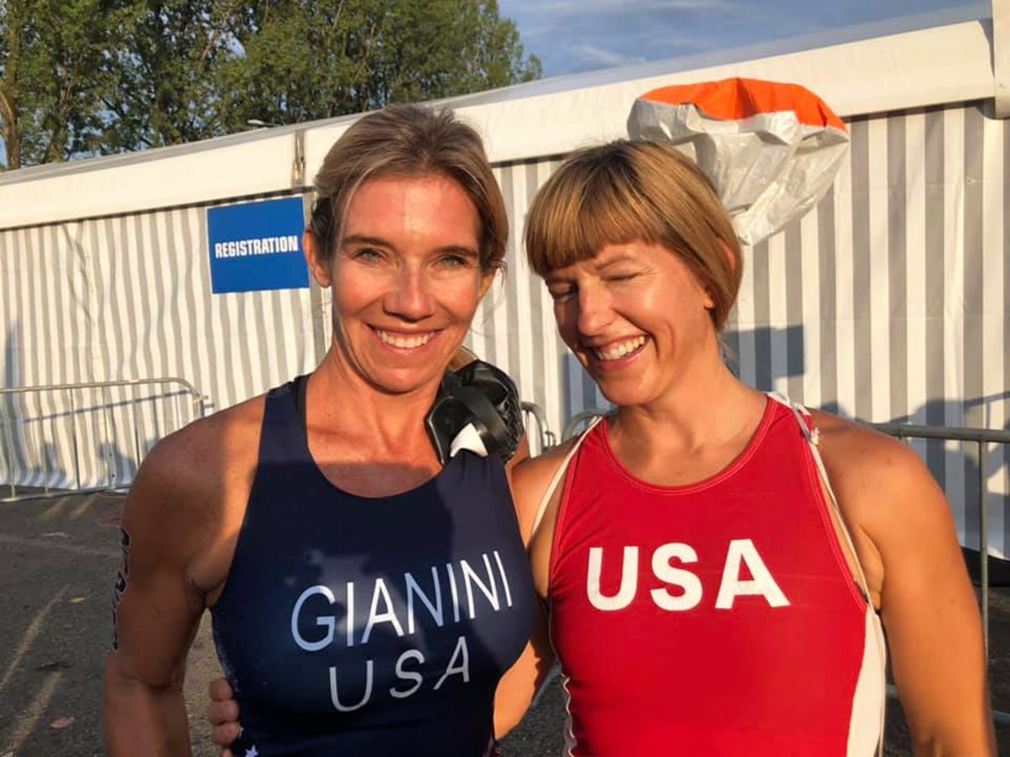 Coach Gianni and Megan pose after competition in the USA