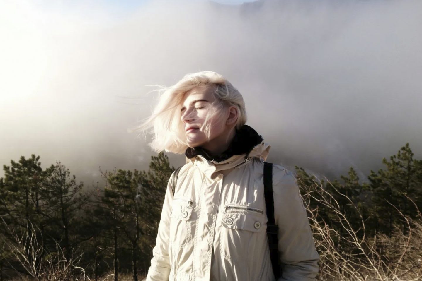 Woman taking a breath of fresh air. Feel like giving up, outdoors, GamePlanA