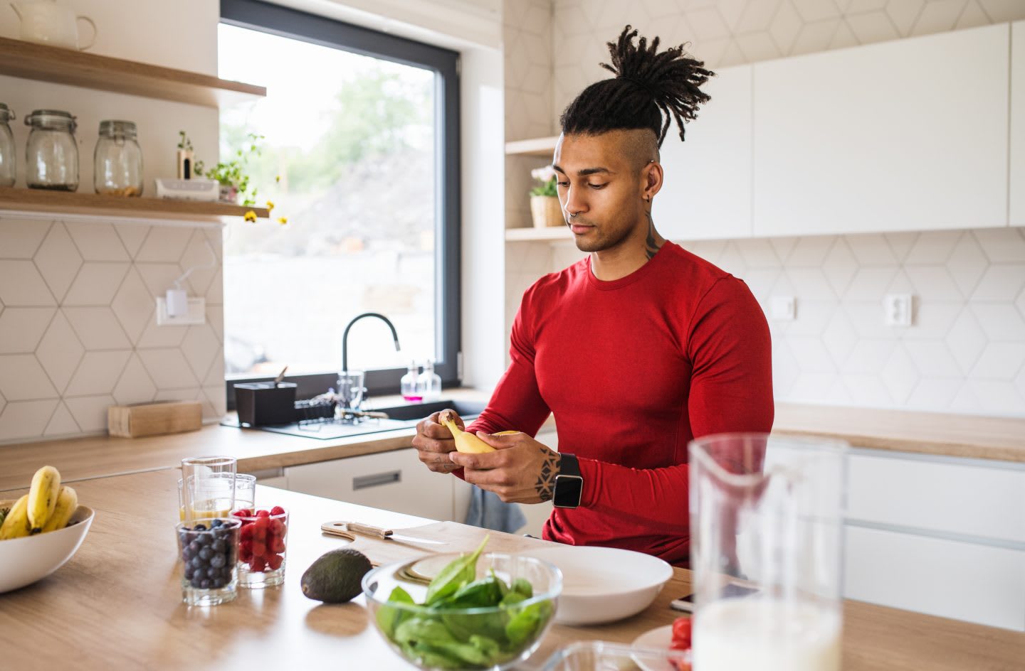 Man in kitchen at home preparing healthy food, nutrition, health, cooking, fuel, energy, body, GamePlan A